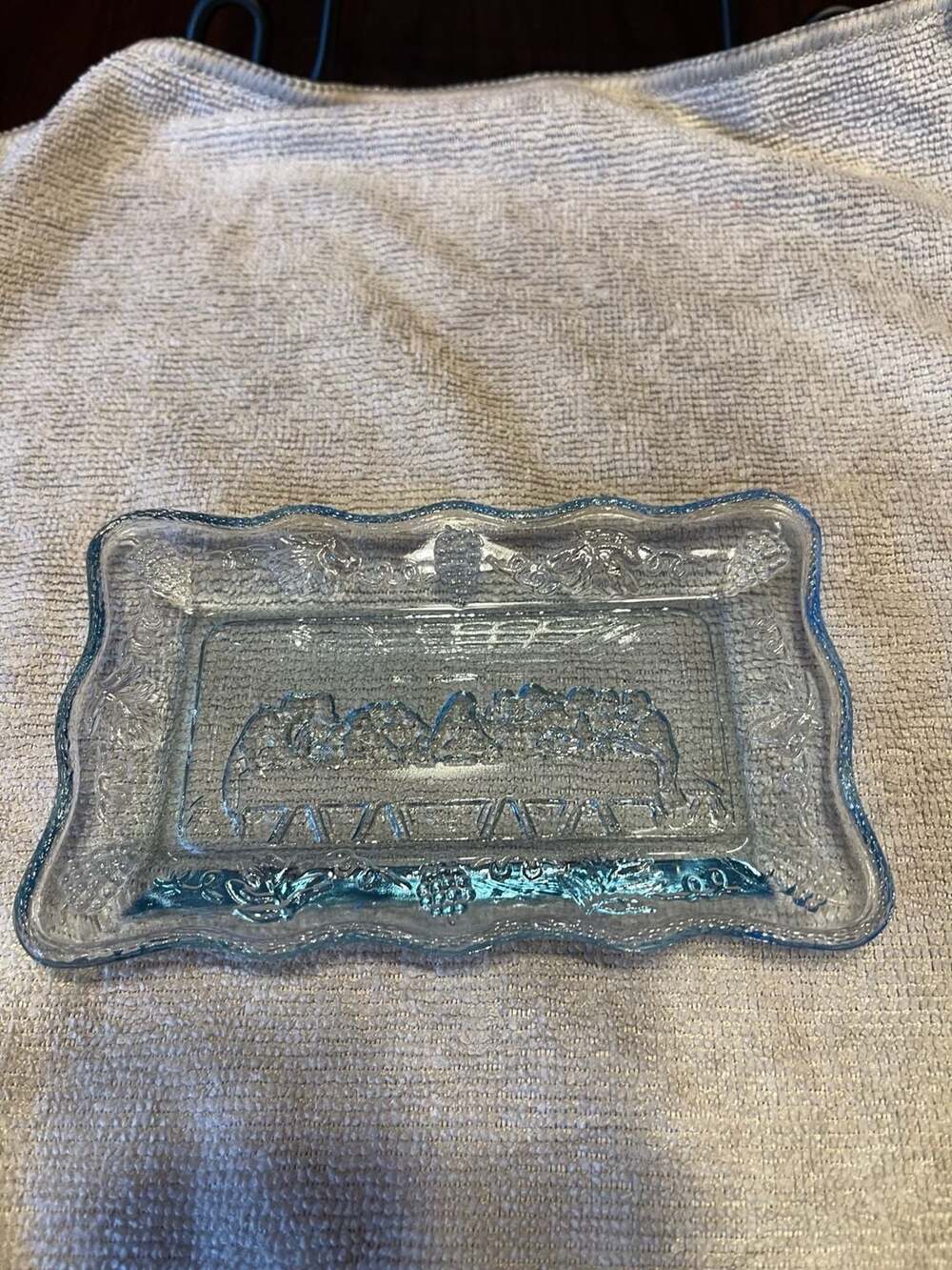 Vintage Blue Tiara Indiana Glass The Last Supper Candy Dish Tray